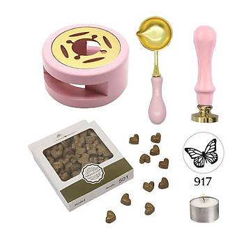 Davetiye Mum Mhr Uygulama Seti Pembe Renk 917 Kelebek