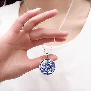Hayat Ağacı Japon Harajuku Stil A Cam Cabochon Gümüş Kaplama Zincir 