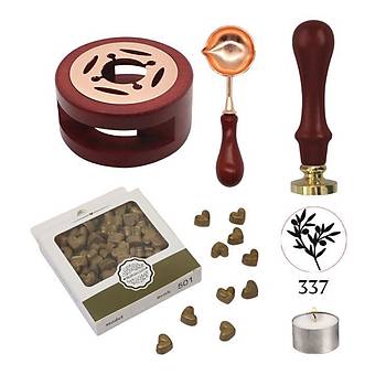 Davetiye Mum Mühürü Uygulama Seti Kahverengi 337 Zeytin Dalı
