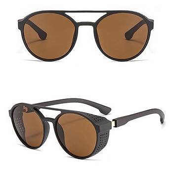 UV400 Güneş Gözlüğü Yuvarlak Steampunk Unisex Moda 2019 Kahverengi