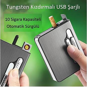 Tungsten Kzdrmal akmak ve 10 Sigara Kapasiteli Tama Kutusu USB arjl