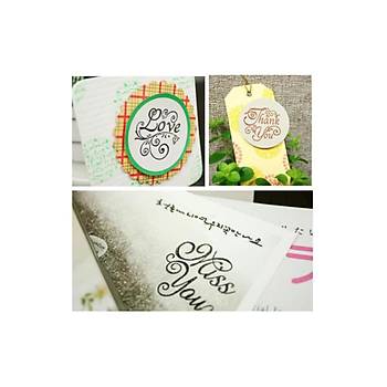 Ahşap Damga 3?lü Mühür Set Love - Miss You - Thank You Temalı