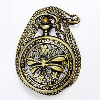 Kuvars Köstekli Mini Cep Saati Kolye Bronz Yusufcuk Desen