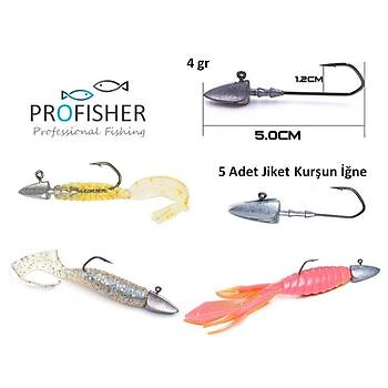 PROFISHER 5 Adet Platin Kur�un Jiket Kafa Karbon �elik Kanca 4,0 gr