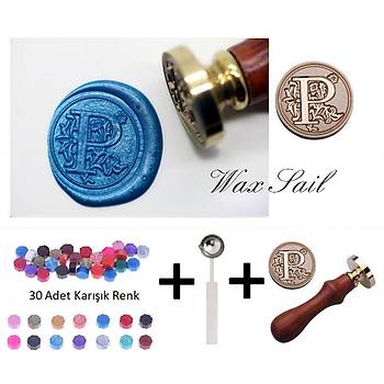 Retro Mektup Mühürü Damga P Harfi + 30 Adet Mühür Mumu + Eritme Kaşığı