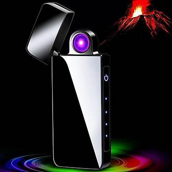 Dönen Ark Plazma Elektronik Alevsiz Dokunmatik Siyah Çakmak USB Şarjlı