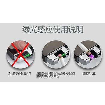 Çift Ark Plazma Alevsiz Çakmak USB Şarjlı Güvenli Yeşil Lacer Sensör Gray Paisley