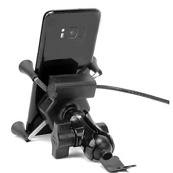 Motosiklet Bisiklet USB Şarjlı Evrensel Metal Cep Telefonu Standı Ayna Altı Montaj