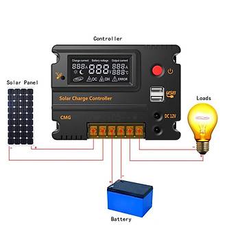20A Solar arj Reglatr LED Ekran Paneli Profesyonel