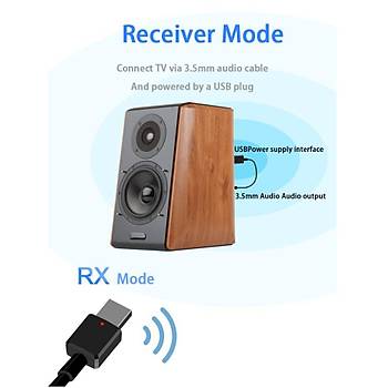 Bt V5.0 Alıcı Verici A2DP AVRCPKablosuz Ses Müzik Adaptörü 3.5mm Aux 3.2Gr