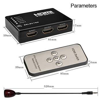 HDMI 1080p Hd Spilitter 5 Port Datc Hub Kutusu ve Uzaktan Kumanada