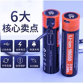 18650 2200mAh 3.7V Li-on Şarjlı Pil Koruma Panolu Led Işıklı