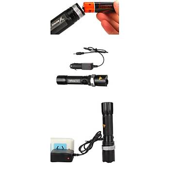 CREE LED El Feneri Odak Ayarl Zoomlu 18650 arjl + Adaptr  