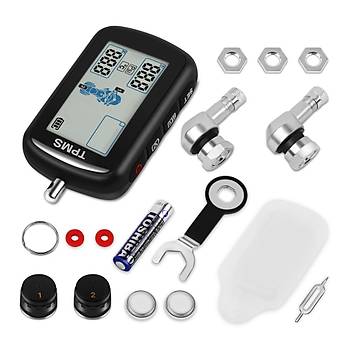 Motosiklet Lastik Basnc zleme Sistemi TPMS Su Geirmez Kablosuz LCD Ekran 