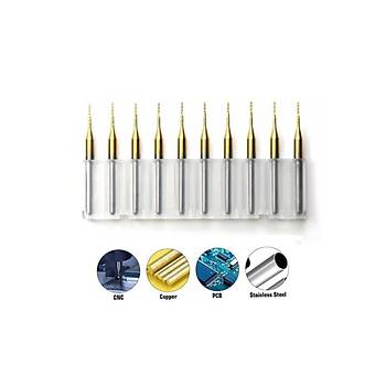 Titanyum Kaplı Tungsten Çelik CNC Freze PCB Kesici 10lu Set 0,5mm