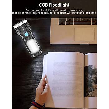 4 LED + COB El Feneri USB Şarjlı Dahili Pil 4 Mod 5W Pil Gösterge