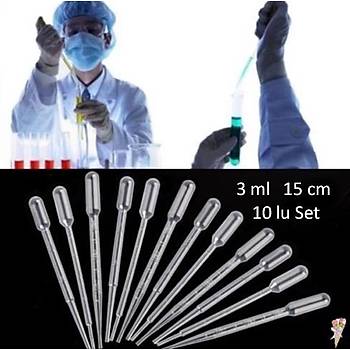 3 ml Damlalk Pastr Damlalk Pipet 10 Adet Set 14.4 cm Tek Kullanmlk effaf PE