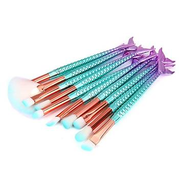 10 lu Set Mavi Denizkızı Makyaj İnce Fırça Set Güzellik Kozmetik Ekipmanları