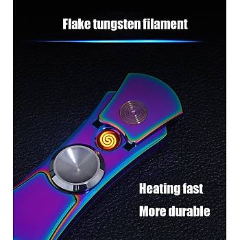 Alevsiz Tesla Çakmak Led Işıklı Stres Çarkı USB Şarjlı Rüzgar Geçirmez