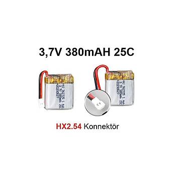 Lipo Pil 3.7V 380mAh 25C Dron ve RC Model Bataryası HX2.54 Soket