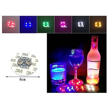 Parti Led Şişe Bardak Altlığı 6cm Parlak 4 LED Flaş Dekor Işık 7 Renk