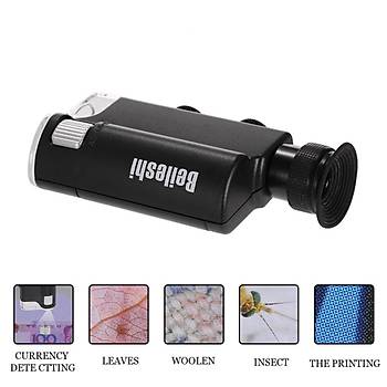 Mikroskop Büyüteç 60X-100X Ayarlanabilir LED ve UV Iþýk Telefona Monte