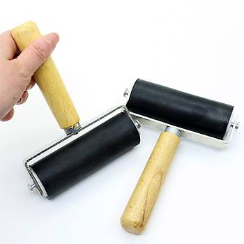 Kauçuk Mürekkep Boya Yayma Rulosu 10cm Ahşap Saplı Baskı Sanat 