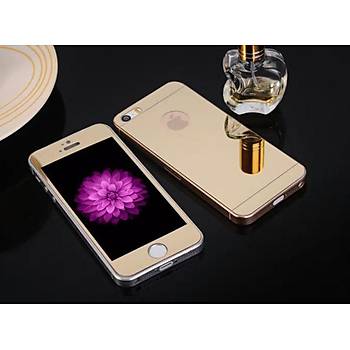 iPhone 5 5S Ýçin Ön/Arka Mirror Aynalý Ekran Koruyucu Tamperli Cam Gold Renk