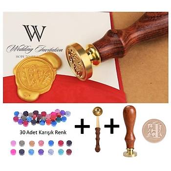 Retro Mektup M�h�r� Damga F Harfi + 30 Adet M�h�r Mumu + Eritme Ka����