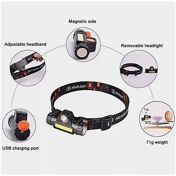 Kafa Lambas� Cob + XPE Led �arjl� Dahili Pil M�knat�sl� 2 Modlu