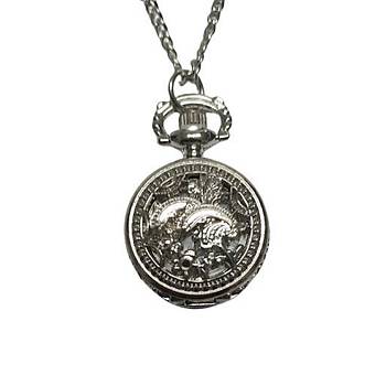 Kuvars Köstekli Mini Cep Saati Kolye Silver Yunus Balığı Desenli