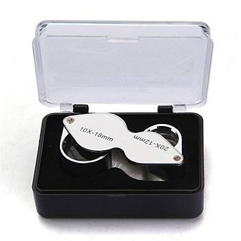 10X 18mm 20X 12mm Kuyumcu Cam Lens Çift Büyüteç Katlanır Metal Çerçeve 