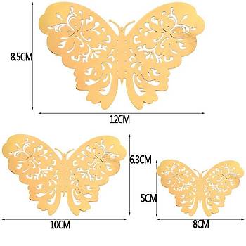 Ev Dekorasyon 3D Metalik Pirin� Renk Oyma PVC Kelebek 12 li S�sleme Model W3