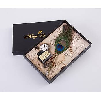 Tavus Tüy Divit Antika Pirinç Kalem 19 cm Şişede Mürekkep 