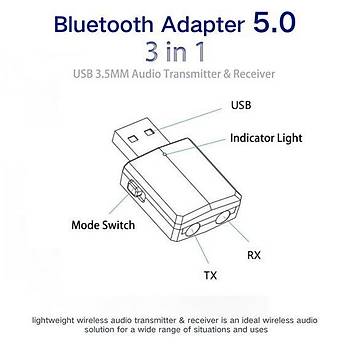 Bluetooth V5.0 Verici Alıcı Aux 3.5mm Hifi Stereo Ses Müzik Adaptörü A2DP AVRCP