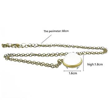 Dolunay Cam Küre Kolye 18 mm 55 cm Bronz Cerçeve Zincir  