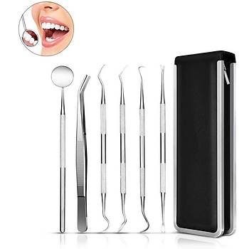 Paslanmaz Çelik Diş Oral Bakım 6 lı Set Ayna Orak Skaler Spatula Kazıma Cımbız