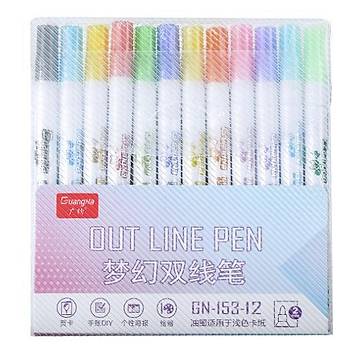 Çift Hat Out Line Pen 12 Renk Kontür Vurgulayıcı Dekoratif 2mm Uç