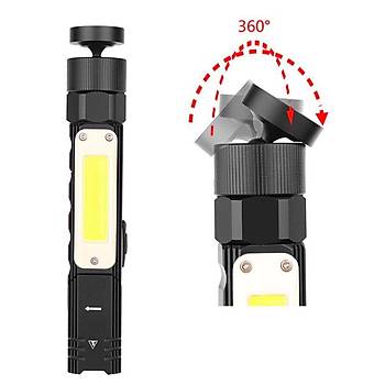 8000 lm LED El Feneri 2000 mAh Dahili Pil 90° Bükümlü Döner Klip Mıknatıs Kafa Bantlı 