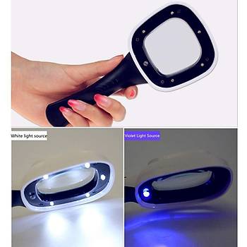 10X HD Lens 55mm 5 LED 1 UV Işıklı Kare El Büyüteç Okuma Kauçuk Çerçeve
