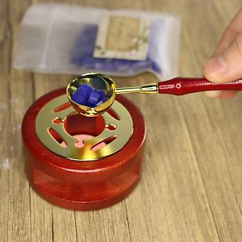 Mum Mühürü Eritme Kaşığı Kauçuk Ağacı Kahve Boyalı Sap Gold Renk