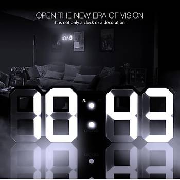 ijital Duvar Saati Byk 3D LED alar Saat Erteleme Fonksiyonu 12/24 Saat
