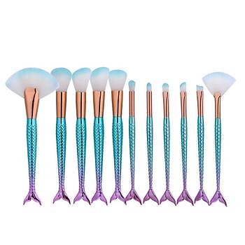 Denizkızı Mavi Makyaj Fırça 10 lu Set Güzellik Kozmetik Ekipmanları