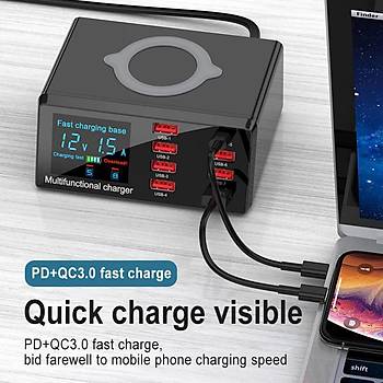 100W 8 Port USB Hızlı Şarj Cihazı PD QC3.0 HUB Qi Kablosuz Şarj 