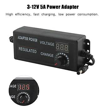 3-12V 5A Ayarlı Güç Adaptörü Led Ekran AC DC Değişken Gerilimli