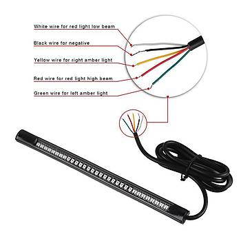 Motosiklet Fren ve Dn Sinyali Plaka 48 LED Ik Esnek Kuyruk erit 50cm Kablo