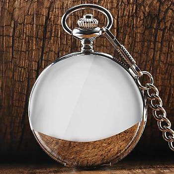 Kuvars Köstekli Mini Cep Saati Kolye Silver Düz Yüzey Desen