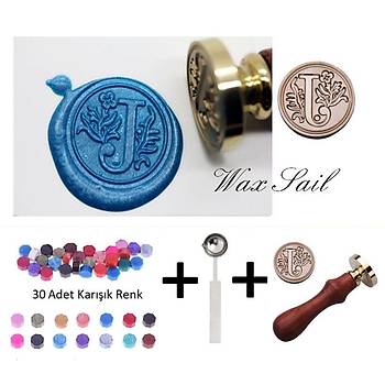 Retro Mektup M�h�r� Damga J Harfi + 30 Adet M�h�r Mumu + Eritme Ka����