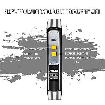 365nm 395nm UV Sarı Beyaz T6 Led 380lm 4 Renk El feneri USB Şarjlı Su Geçirmez 