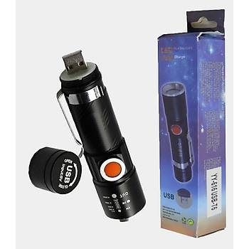 Mini Fener Dahili Batarya Kendinden USB �arj Soketli T6 Led Zoom